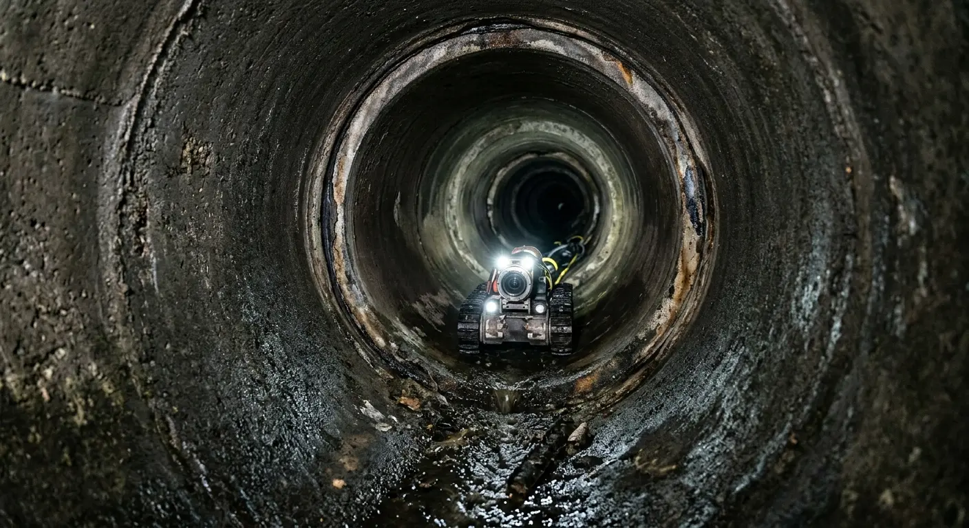 Robotic sewer camera inspecting pipe interior for Sewer Line Cleaning in Shelton